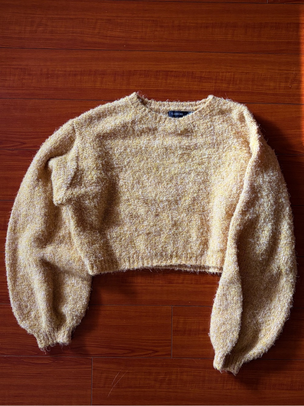 Glassons Cozy Cropped Mustard Balloon-Sleeve Knit Sweater - Picture 2 of 4